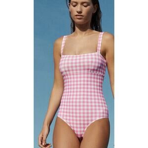 Ephemera Blush Pink White Gingham Check Bandeau One Piece Swimsuit Tuckernuck